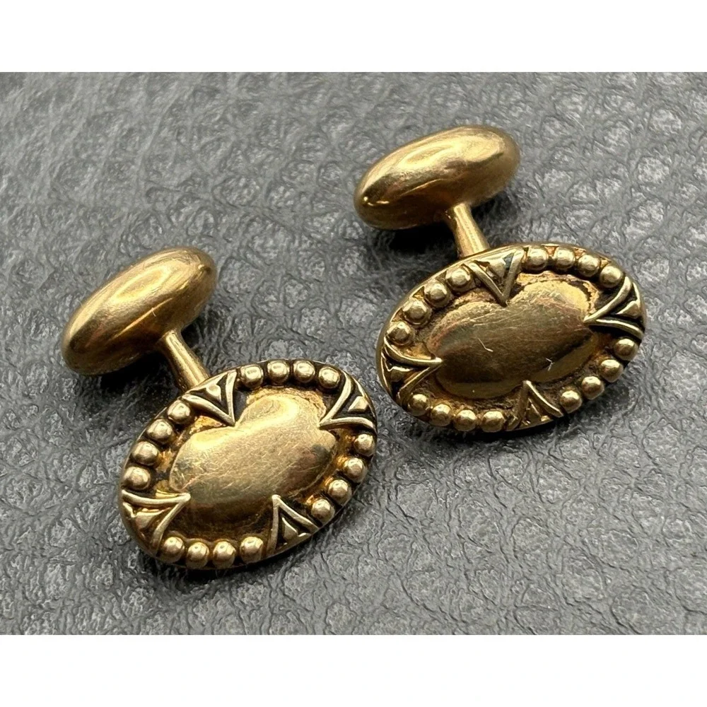 Vintage 14K Solid Yellow Gold Cufflinks Antique Geometric Details READ